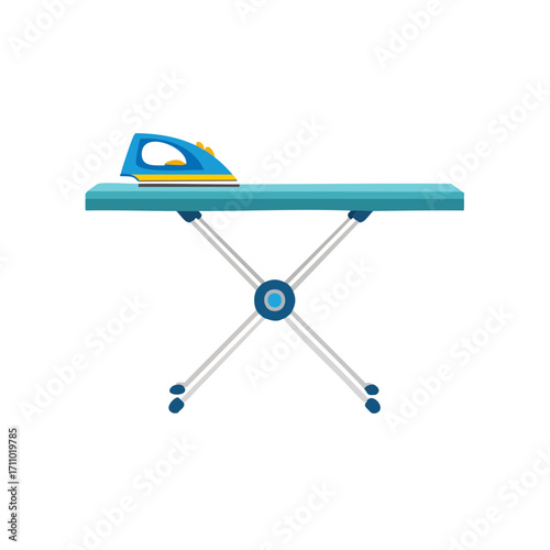 An iron and ironing board. A simple image with an iron on an ironing board