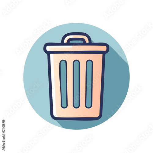 A Simple Trash Can Illustration with a Blue Circle Background