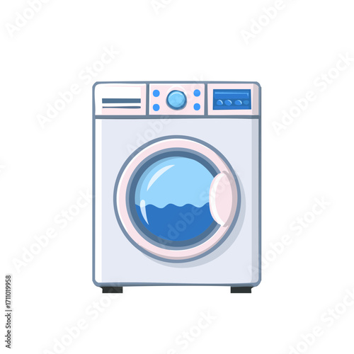 A simple illustration of a front-load washing machine, with water visible through the glass door.