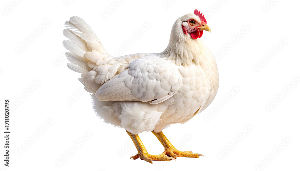 Fototapeta premium White broiler chicken standing on transparent background