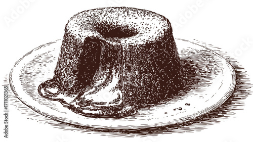 Vintage Cookbook Style Chocolate Lava Cake Sketch