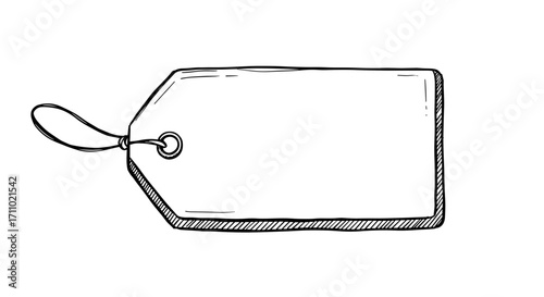 Vintage ink sketch hand-drawn black and white vector illustration blank tag