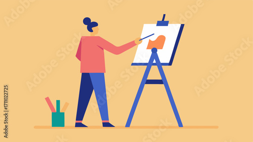 Adaptive Easel A vector of an adjustable art easel that supports different canvases with a person working on a painting at a comfortable angle.