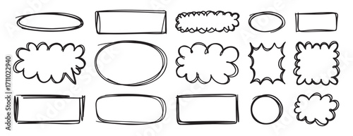 hand drawn black line frames for text box or photo. Scribble lines empty frame elements doodle stroke