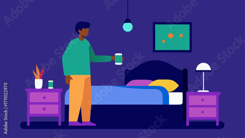 Comfortable Bedroom An individual with limited mobility adjusting the room temperature and lighting in their bedroom using a voiceactivated control device. Soft visuals of a bed