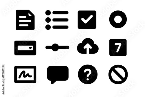 Response Type Icons. Solid style icons of response types: text answer, multiple choice, checkbox answer, radio selection, dropdown