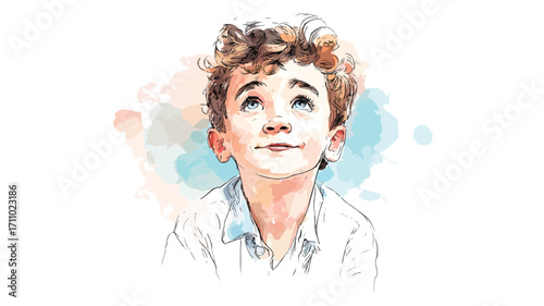 Joyful Watercolor Boy Portrait Vector with Playful Expression