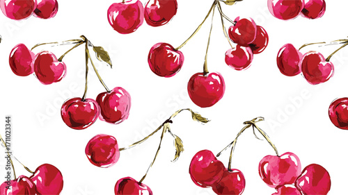 Cherry Watercolor Print Pattern Vector Bac