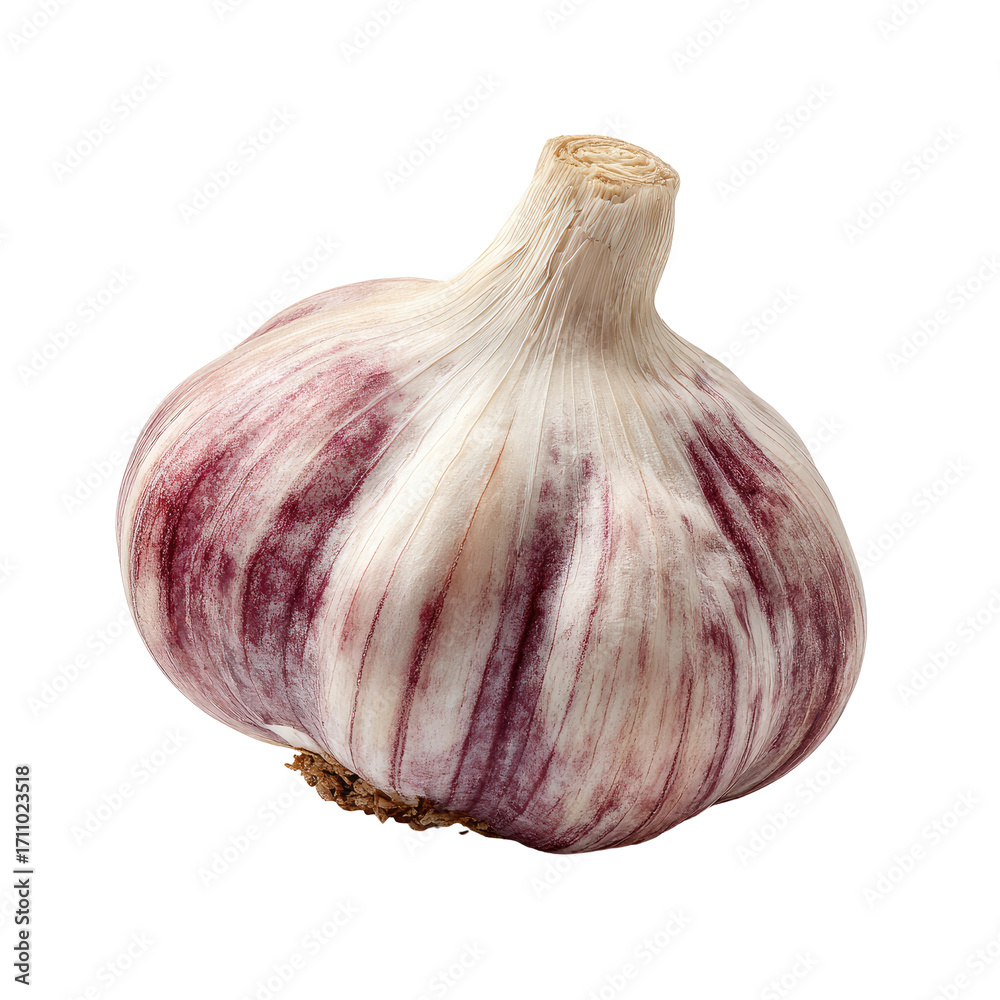Fototapeta premium Single head of garlic, vibrant purple and white stripes