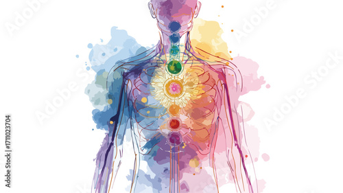 Energizing Watercolor Human Body Illustration with Vibrant Energy Flow