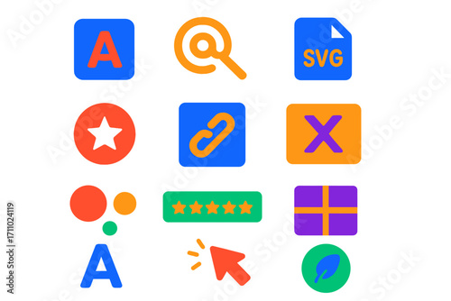 Modern CSS Icon Set. Flat vector icons of CSS Icon Libraries: icon font, inline icon, SVG icon, icon button, scalable icon, icon