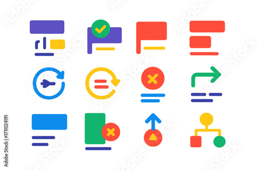 Python Control Flow Icons. Flat vector icons of Python Control Flow: if condition, elif block, else branch, for loop, while loop,