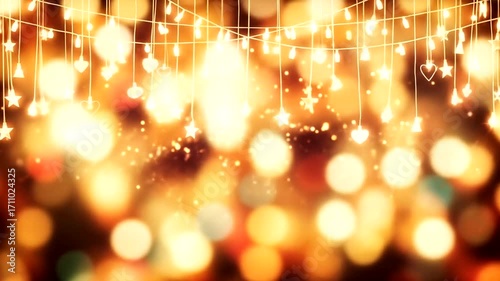 Warm, festive lights create a backdrop of twinkling, celebratory bokeh.