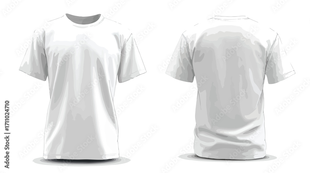 Fototapeta premium Professional White T-Shirt Template with Front and Back Views on White Background