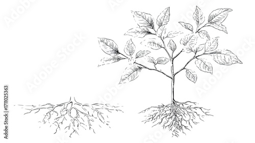 Young Tree Sapling Outline Vector for Botanical Growth Designs