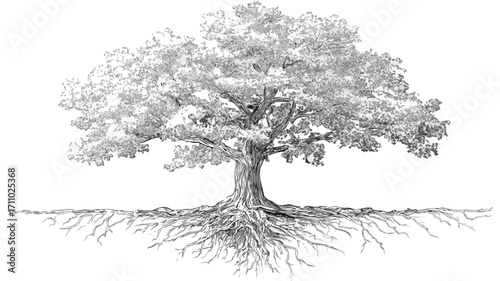 Yggdrasil Tree with Roots Vector Isolated - Detailed Illustration for Designs