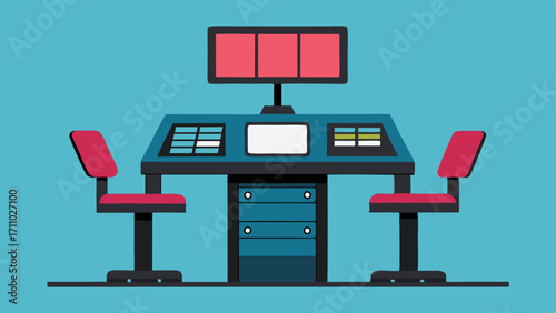 Adapted Workstations An illustration of a media workstation with an adjustableheight desk accommodating seated and standing positions equipped with large monitors and easyaccess
