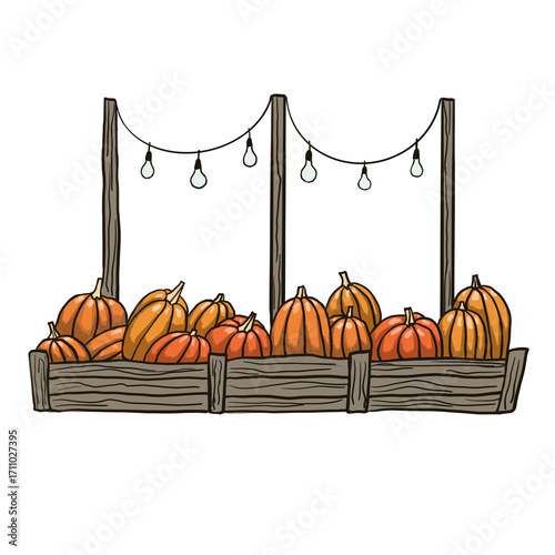 Pumpkins in a crate at a holiday market