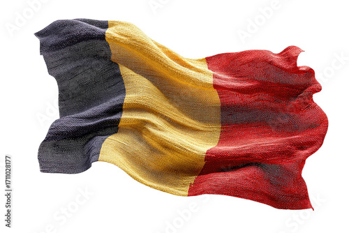 Belgian flag, waving, vibrant colors, textured fabric, black, yellow, red,  rippled