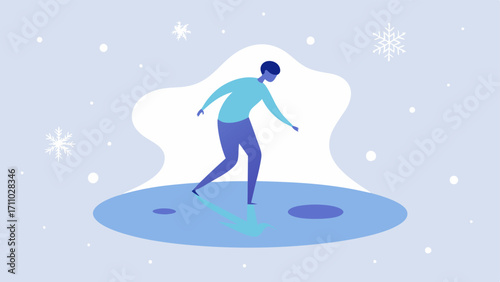 Frosty Atmosphere A person stepping into a cold plunge with snowflakes gently falling around them showing a blend of nature and therapy.