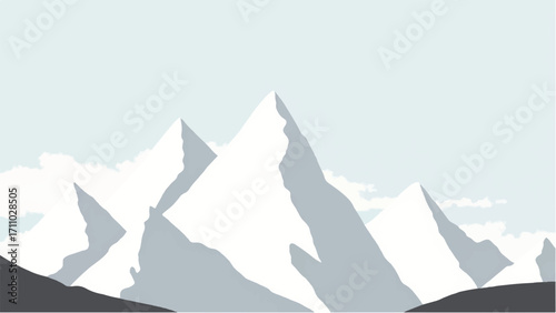 Mountains covered with snow. Mountains landscape. Snowy Mountain Range. Vector illustration.	