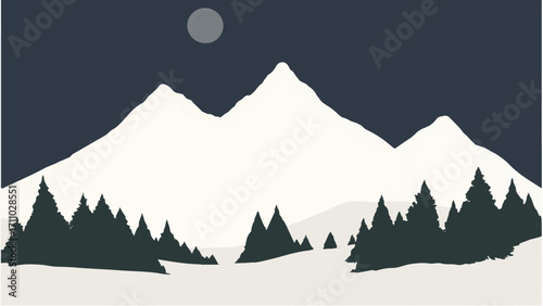 Mountains covered with snow. Mountains landscape. Snowy Mountain Range. Vector illustration.	