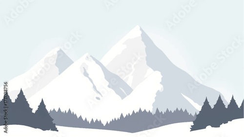 Mountains covered with snow. Mountains landscape. Snowy mountain range. Vector illustration.