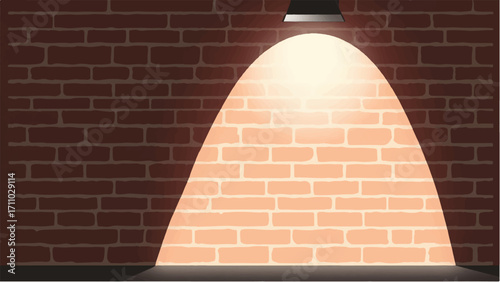 Spotlight On Brick Wall. Brick wall with spotlight background. Brick wall with warm light beam. Vector illustration.