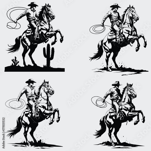 Cowboy Silhouette Vector SVG Bundle, Horse SVG, Cowboy SVG, Rodeo SVG
