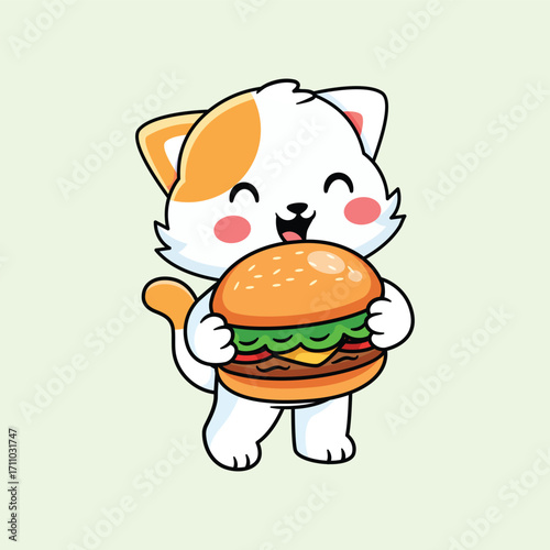 Cartoon Cat Holding a Burger Illustration
