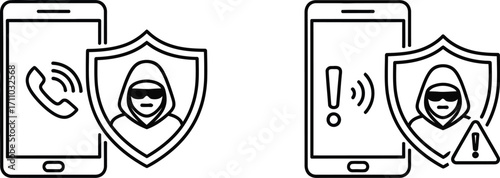 Mobile phone security and potential threats. Computer hackers icon, phishing cybersecurity protection 