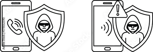 Mobile phone security and potential threats. Computer hackers icon, phishing cybersecurity protection 