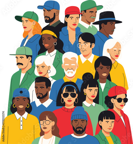 Diverse People Character Set Featuring Multicultural Fashion, Unique Hairstyles, Accessories, Inclusion, Identity, Community, Cartoon Portrait Graphics