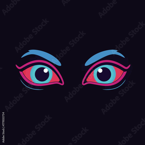 Intense gaze with stylized eyes and bold colors create a mesmerizing effect, perfect for captivating designs and modern artistic expression