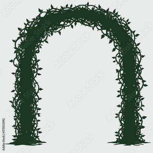 Entwined climbing plant archway, perfect for garden designs, weddings, or creating a magical entrance with lush foliage and natural elegance