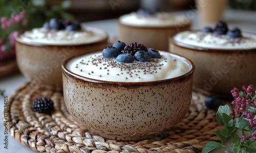 Creamy yogurt parfaits topped with fresh berries and chia seeds