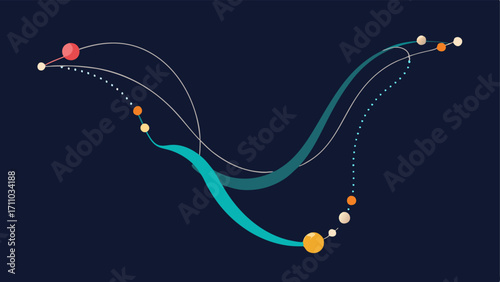 Activity Level Necklace A long flowing necklace with an abstract figure symbolizing movement with a series of tiny dots trailing behind indicating tracked physical activity.