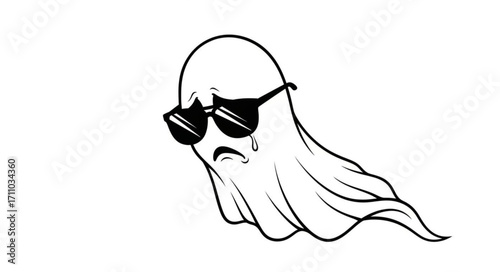 Melancholy ghost wearing sunglasses cries in a sad, cool, and stylish way