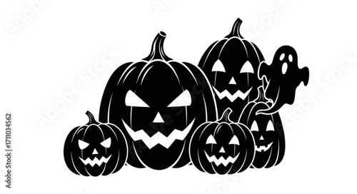 Spooky Halloween pumpkins and ghost gathered for a festive celebration