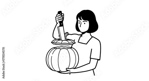 Young woman preparing a traditional fermented food in a clay pot with focus and care.
