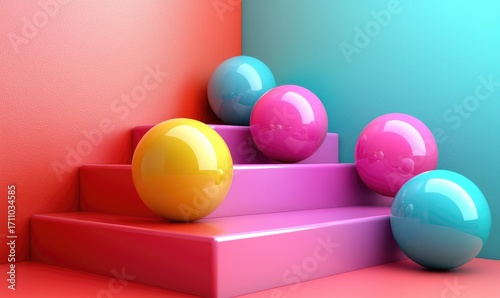 Colorful spheres on geometric steps