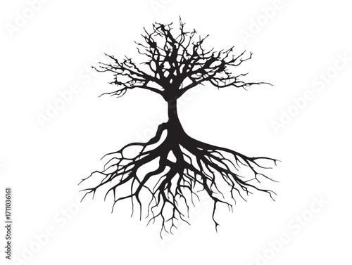 Intricate overlapping root silhouette illustration for botanical decoration