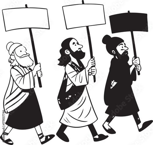 Cartoon People Holding Blank Protest Signs Activism Illustration