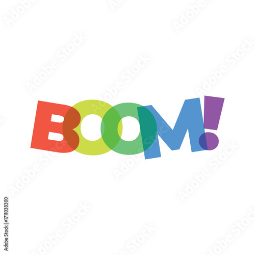Colorful BOOM Text Graphic Design vibrant playful letters overlapping translucent dynamic energetic illustration typography word art