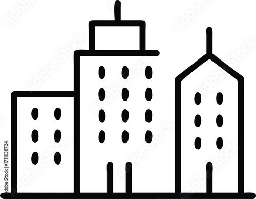 Building Web Icon Set in Line Style Linear House Office Skyscraper School Hospital Hotel Shop Bank Mosque Church and Factory Icons
