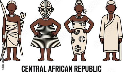 Central African Republic Traditional Clothing Styles Depicted in Vector Illustration Design