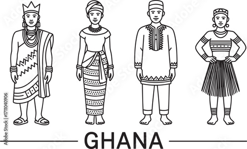 Ghanaian Traditional Clothing Line Art Illustration Showcasing Cultural Heritage and National Identity