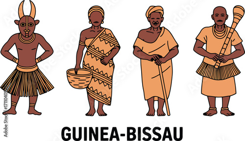 Guinea-Bissau Traditional Attire Cultural Heritage Vector Illustration of People in Native Dress
