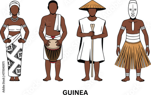 Guinean Traditional Clothing Line Art Illustration Showcasing Cultural Heritage and National Identity
