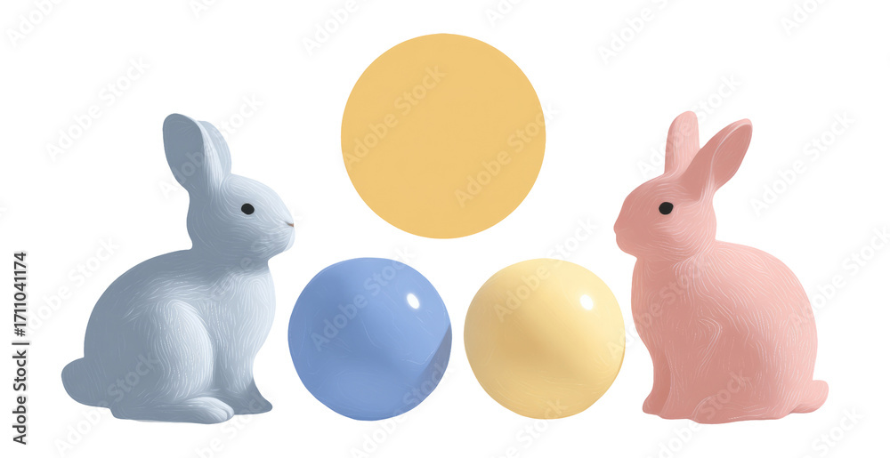 Obraz premium Isolated Colorful Bunnies and Geometric Shapes on Transparent Background